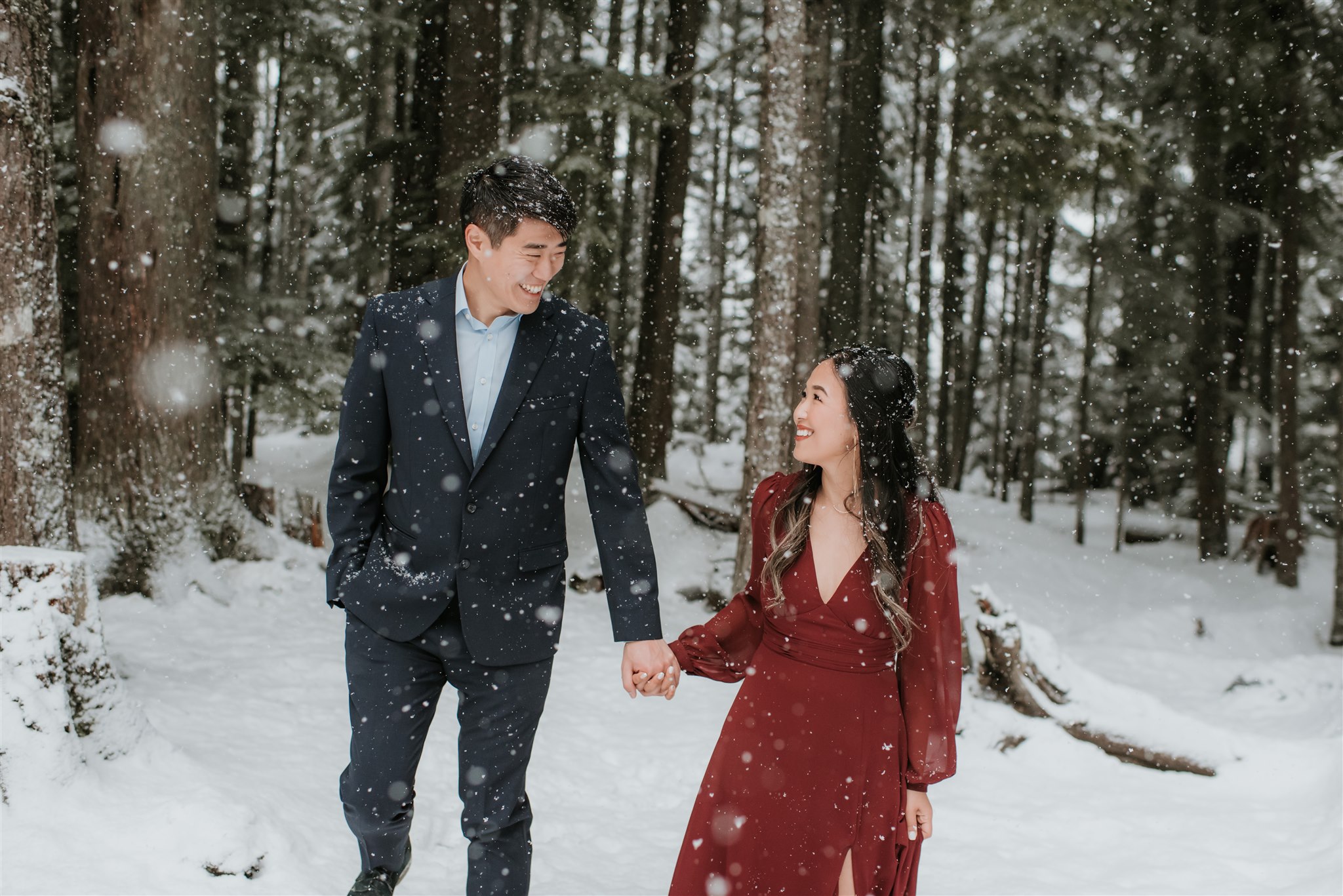 Whistler winter engagement photography in the snow