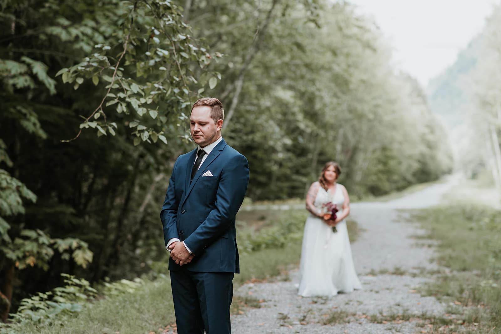 Squamish elopement photographer Darby Magill photographs couple experience their first look