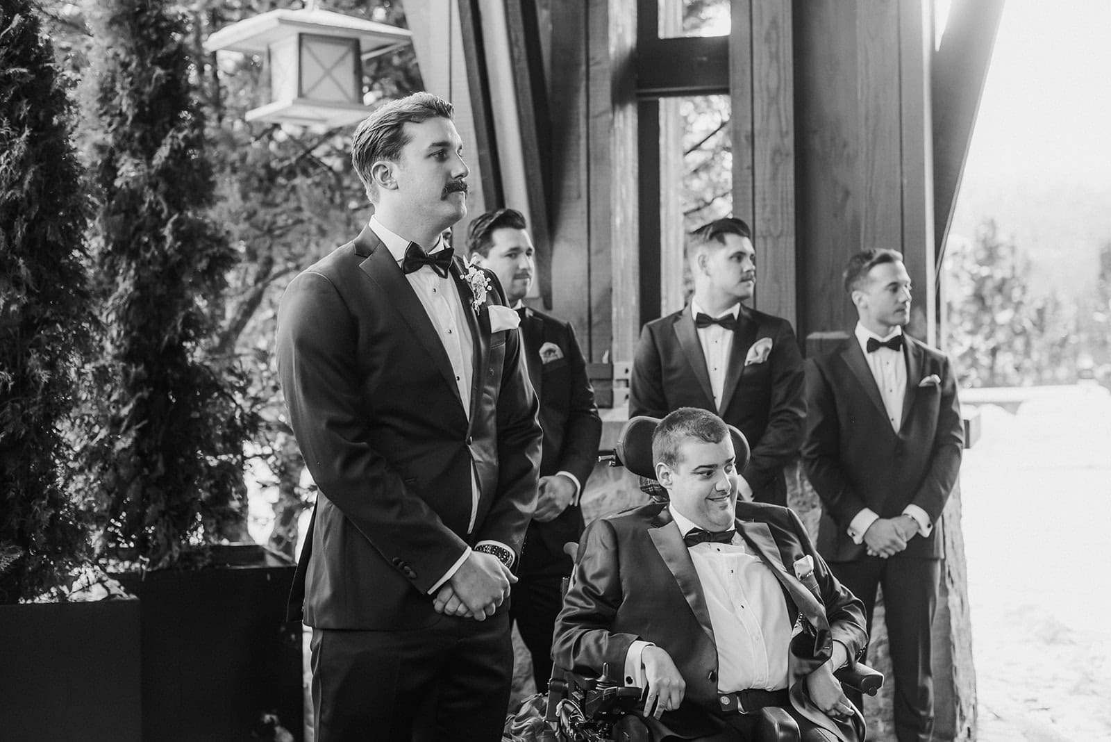 Groom watched bride walk  down the aisle in Whistler BC