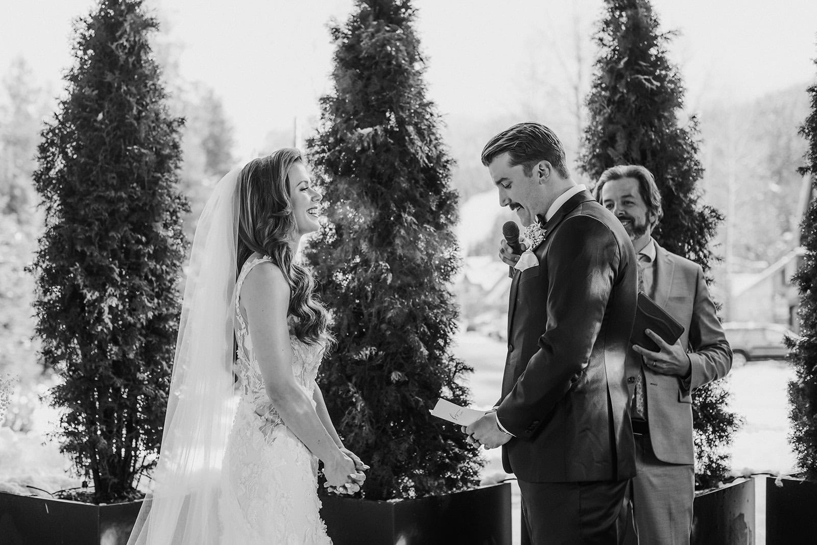 A winter wedding ceremony at Nita Lake Lodge in Whistler BC