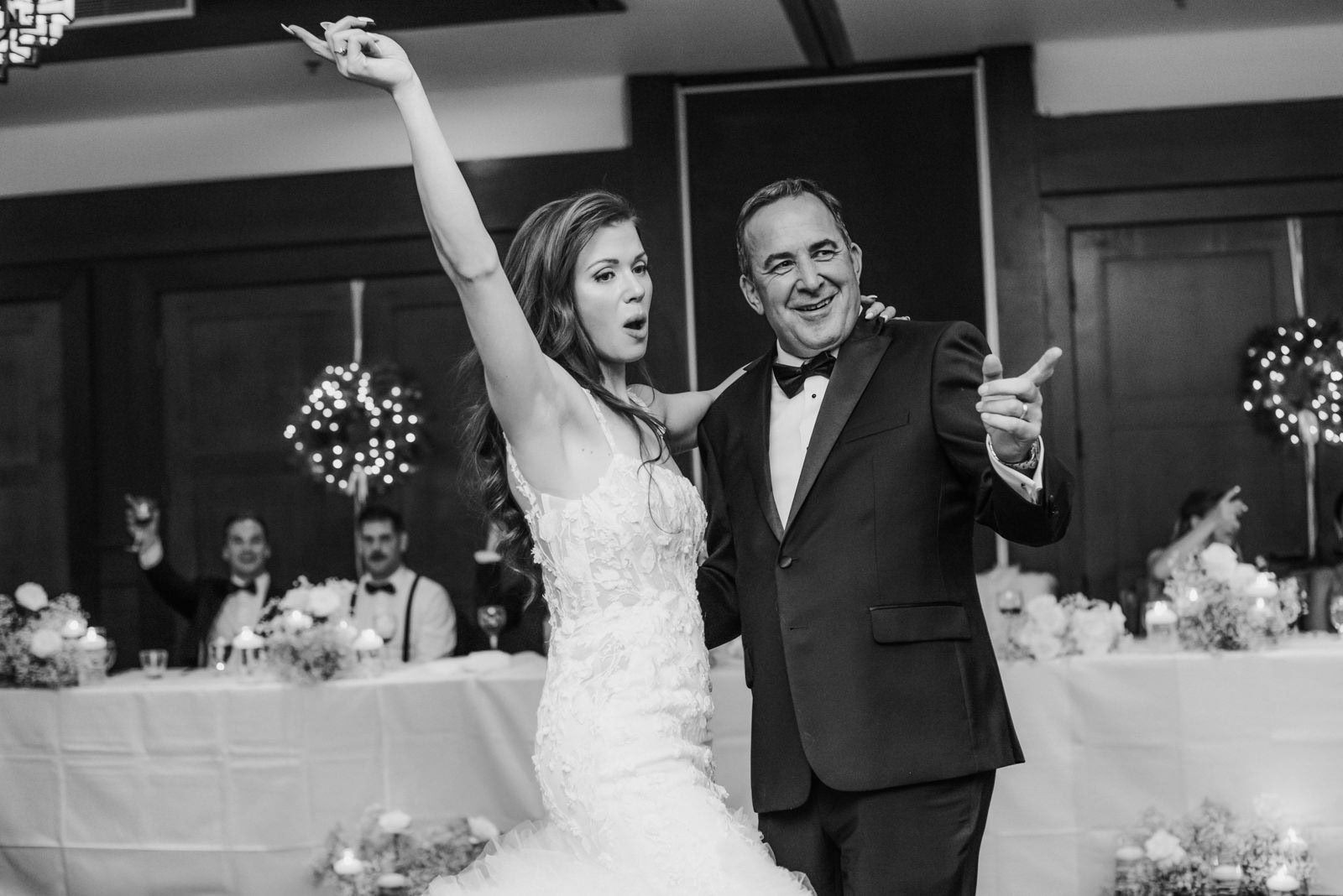 Father and daughter dance at wedding reception in Whistler BC
