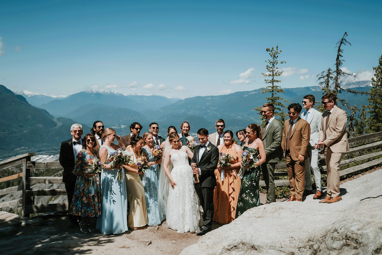 Bride and Groom pop champagne up the Sea to Sky Gondola in Squamish
