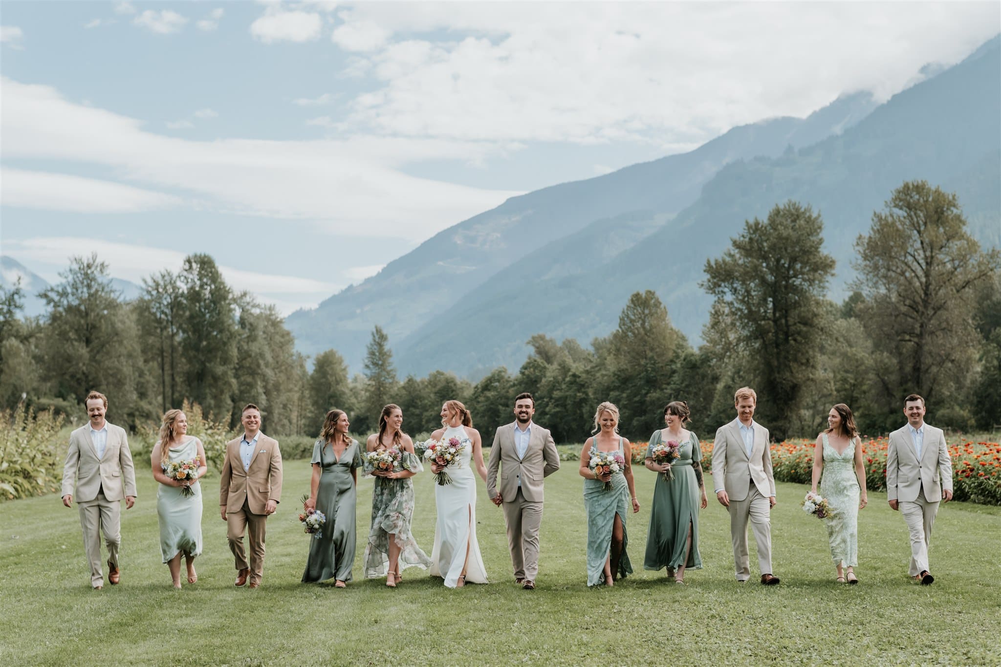 Wedding party photos at North Arm Farm in Pemberton, BC
