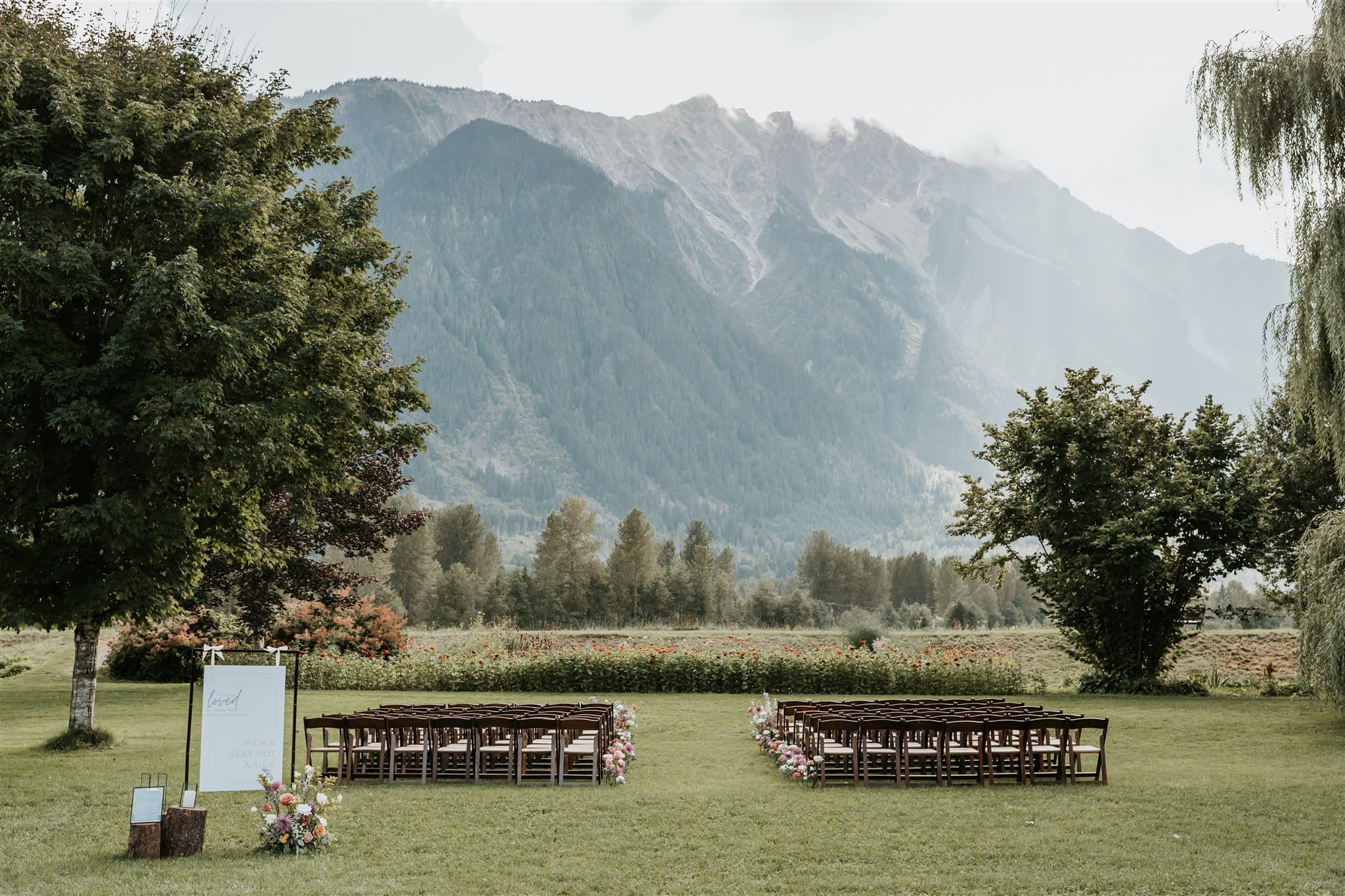 Wedding ceremony at North Arm Farm in Pemberton BC